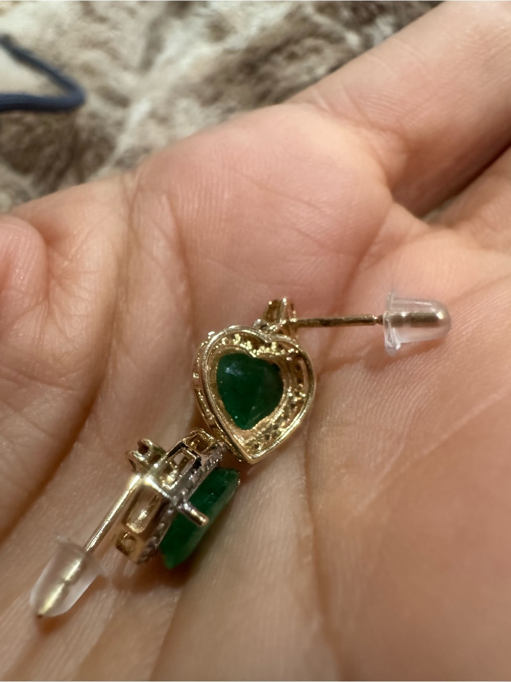 Certified Natural Emerald & Diamond Heart Earrings 14K YG | 2.56 CT Emeralds - Picture 8 of 16